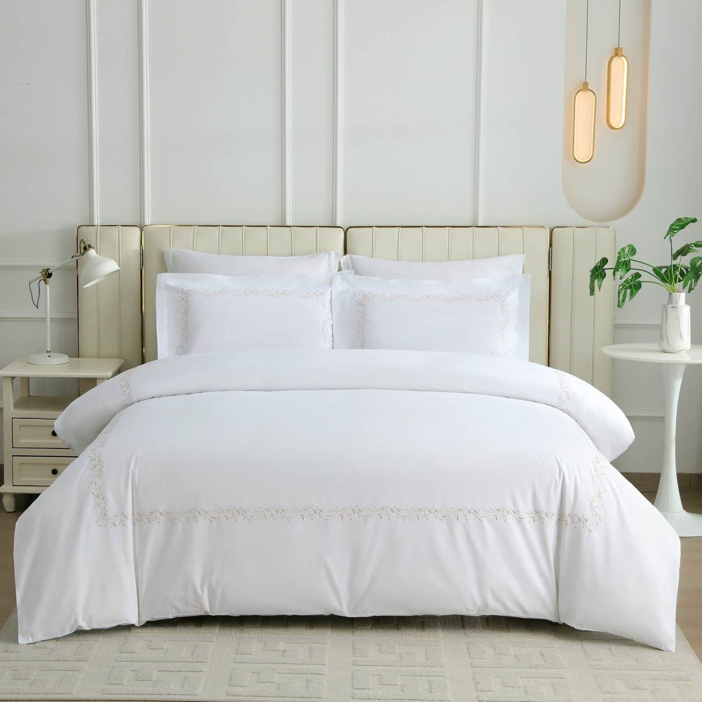 100% Cotton Percale Embroidered 4 Piece Duvet Cover Set - Serene