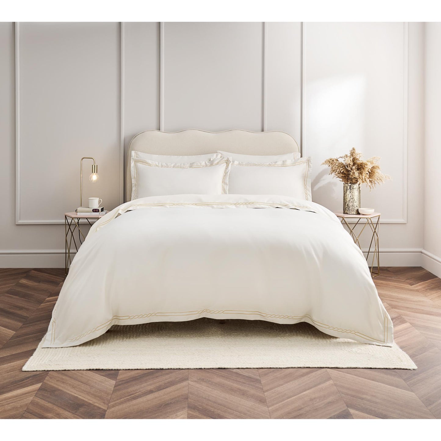 Christy Nautical Duvet Set – Cream & Gold Embroidered