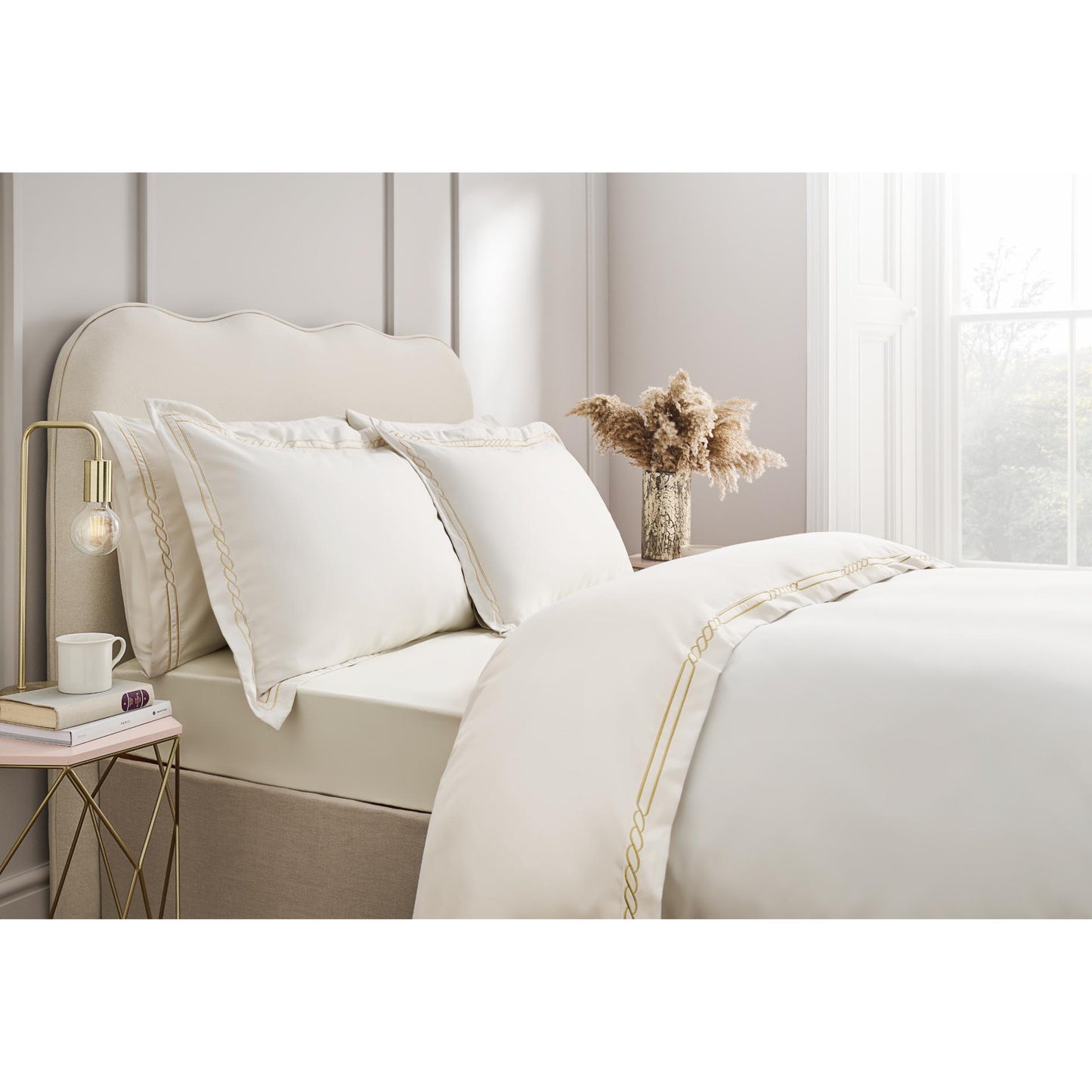 Christy Nautical Duvet Set – Cream & Gold Embroidered