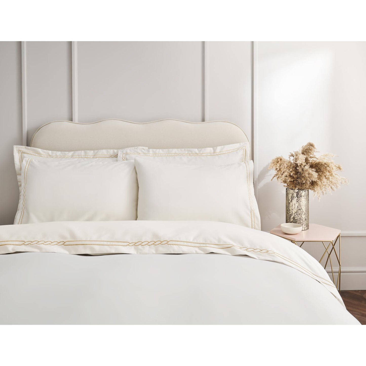 Christy Nautical Duvet Set – Cream & Gold Embroidered