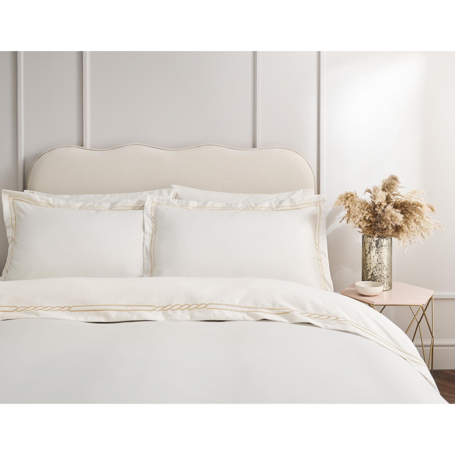 Christy Nautical Duvet Set – Cream & Gold Embroidered