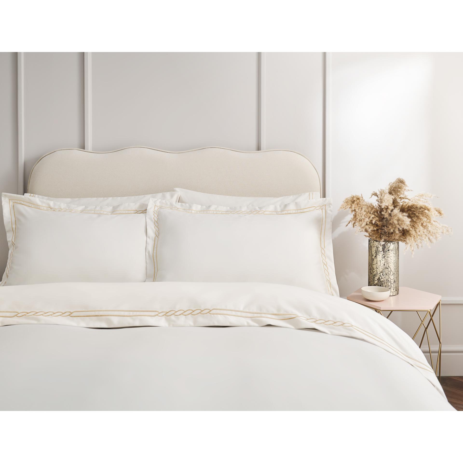Christy Nautical Pillowcase Pair – Cream & Gold Embroidered