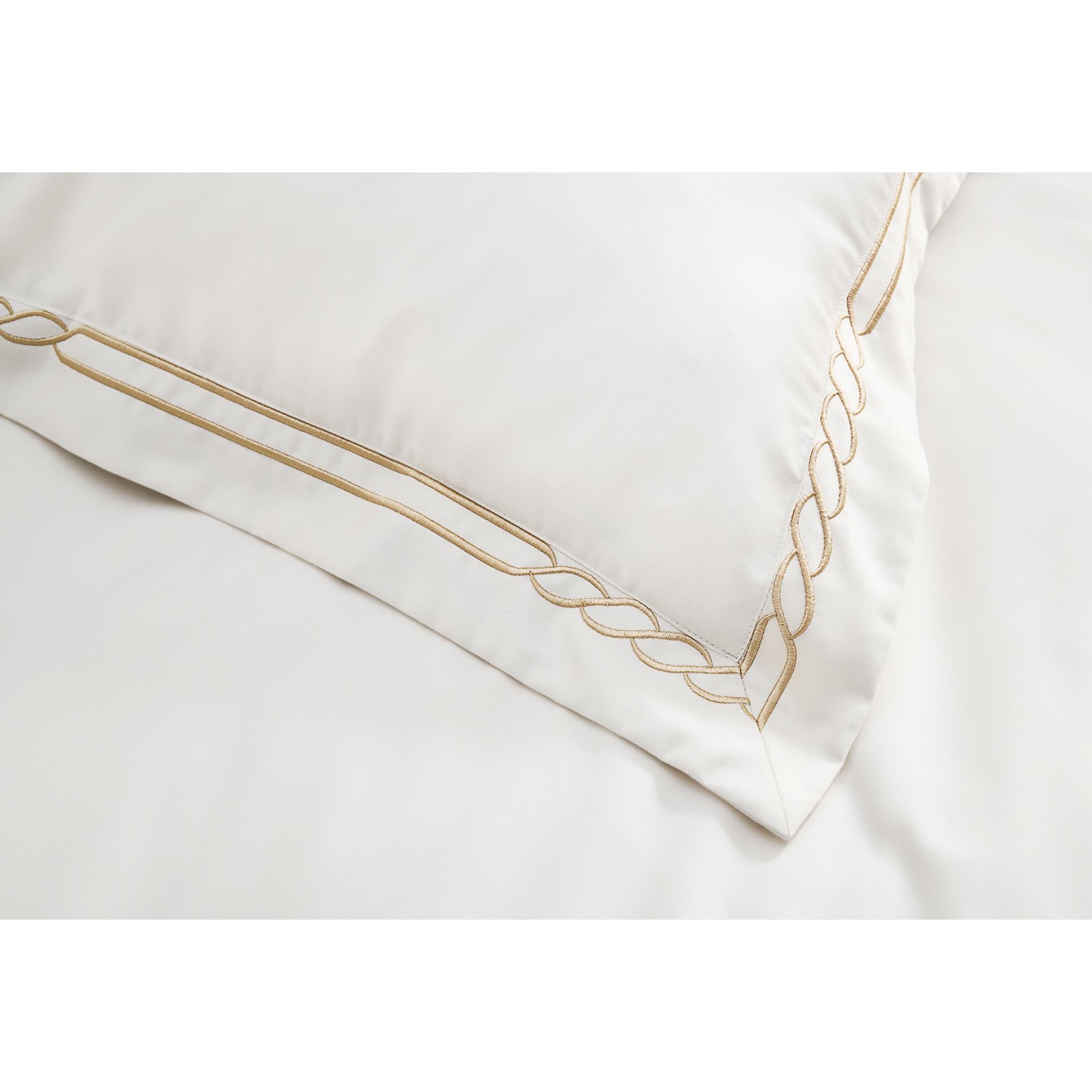 Christy Nautical Pillowcase Pair – Cream & Gold Embroidered