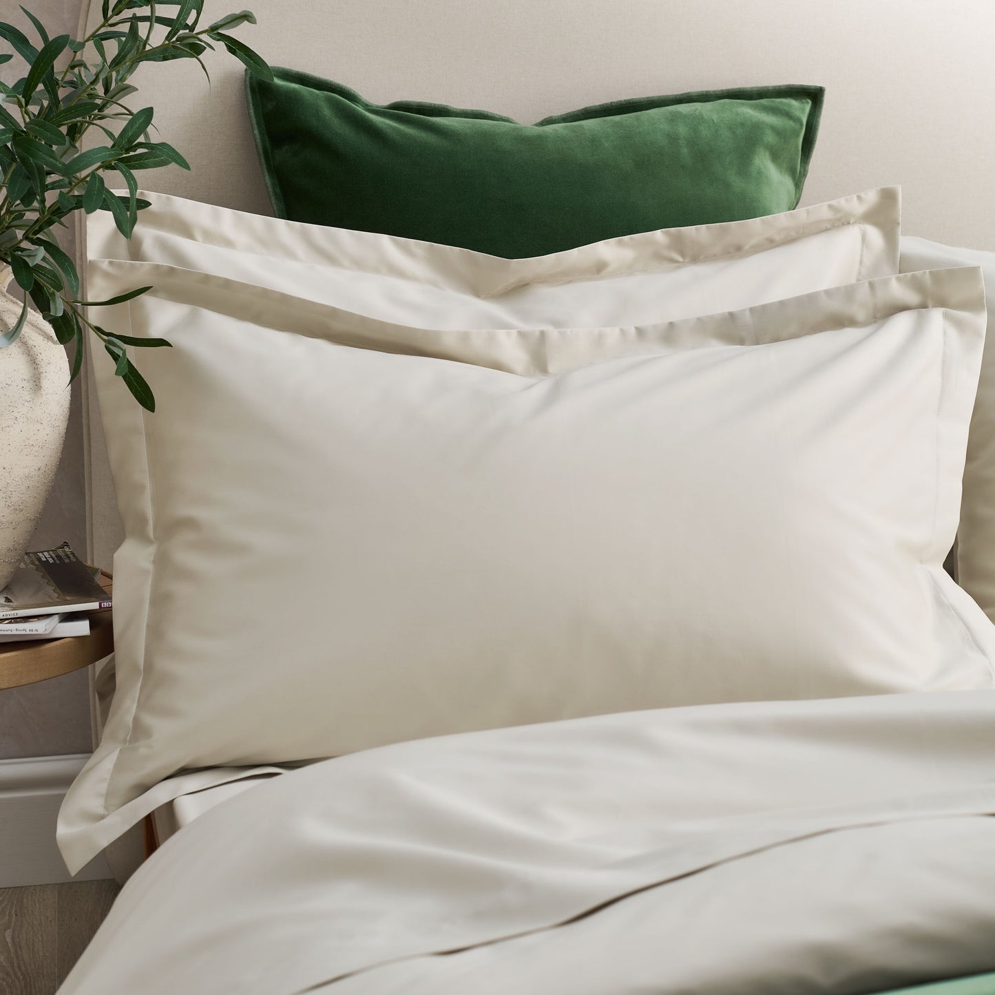 400TC Sateen - Classic Sateen Oxford Pillow Case Pair Beige / Oxford Pillow Case Pair - 50x75  + 4 CM (2)