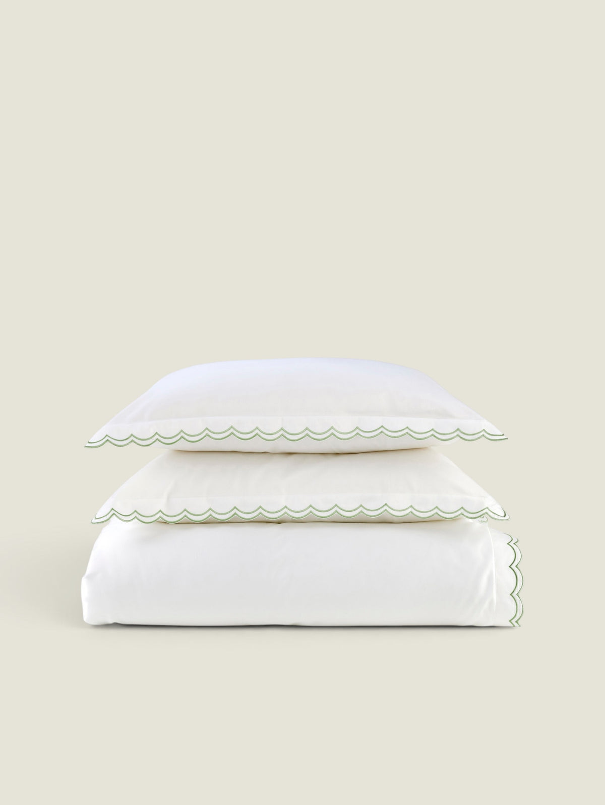 Christy Scallop Edge Duvet Set - 300 Thread Count Sateen King / Green