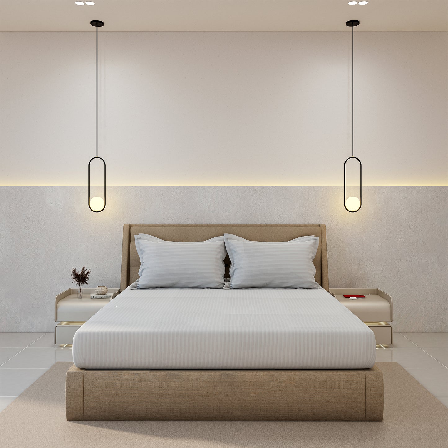 Luxurious 300 Thread Count Bamboo  Sateen Thin Stripe Fitted Sheet