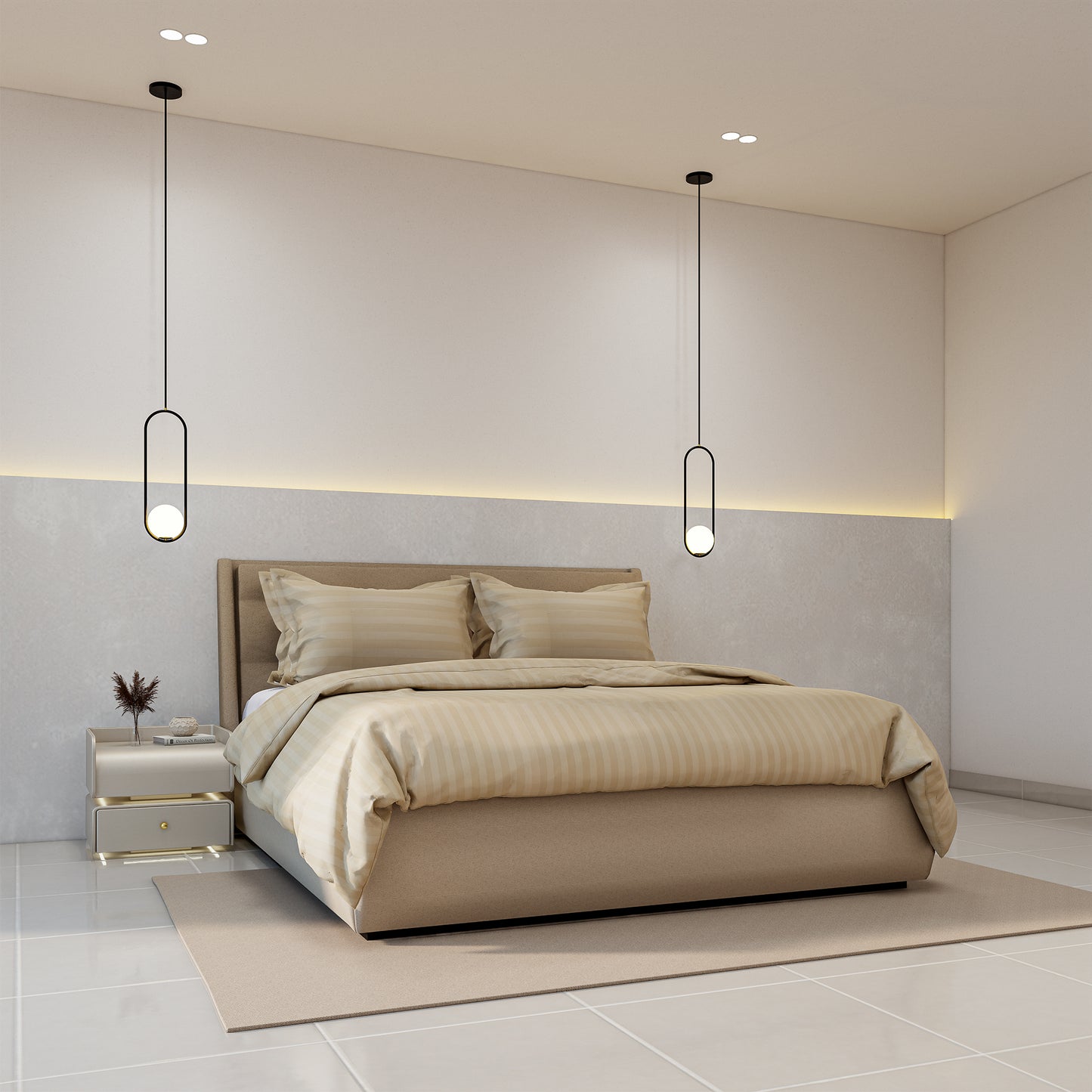 Luxurious 300 Thread Count Bamboo  Sateen Wide Stripe Duvet Cover Set - 3 Piece Collection Queen Duvet Cover - 200 x 200 CM, Pillow cases  50 x 80 CM / Pale Coral