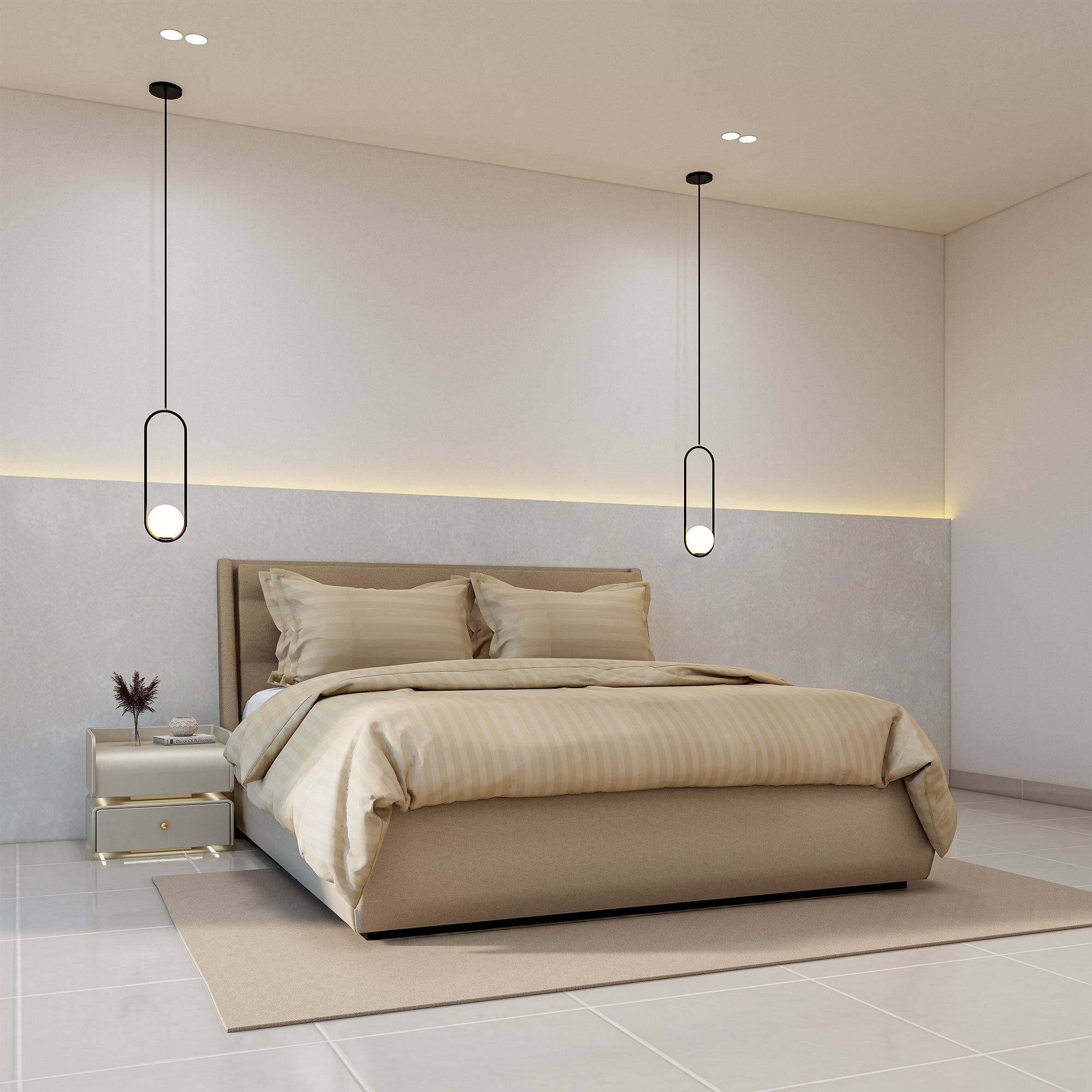Luxurious 300 Thread Count Bamboo  Sateen Wide Stripe Duvet Cover Set - 3 Piece Collection Queen Duvet Cover - 200 x 200 CM, Pillow cases  50 x 80 CM / Pale Coral