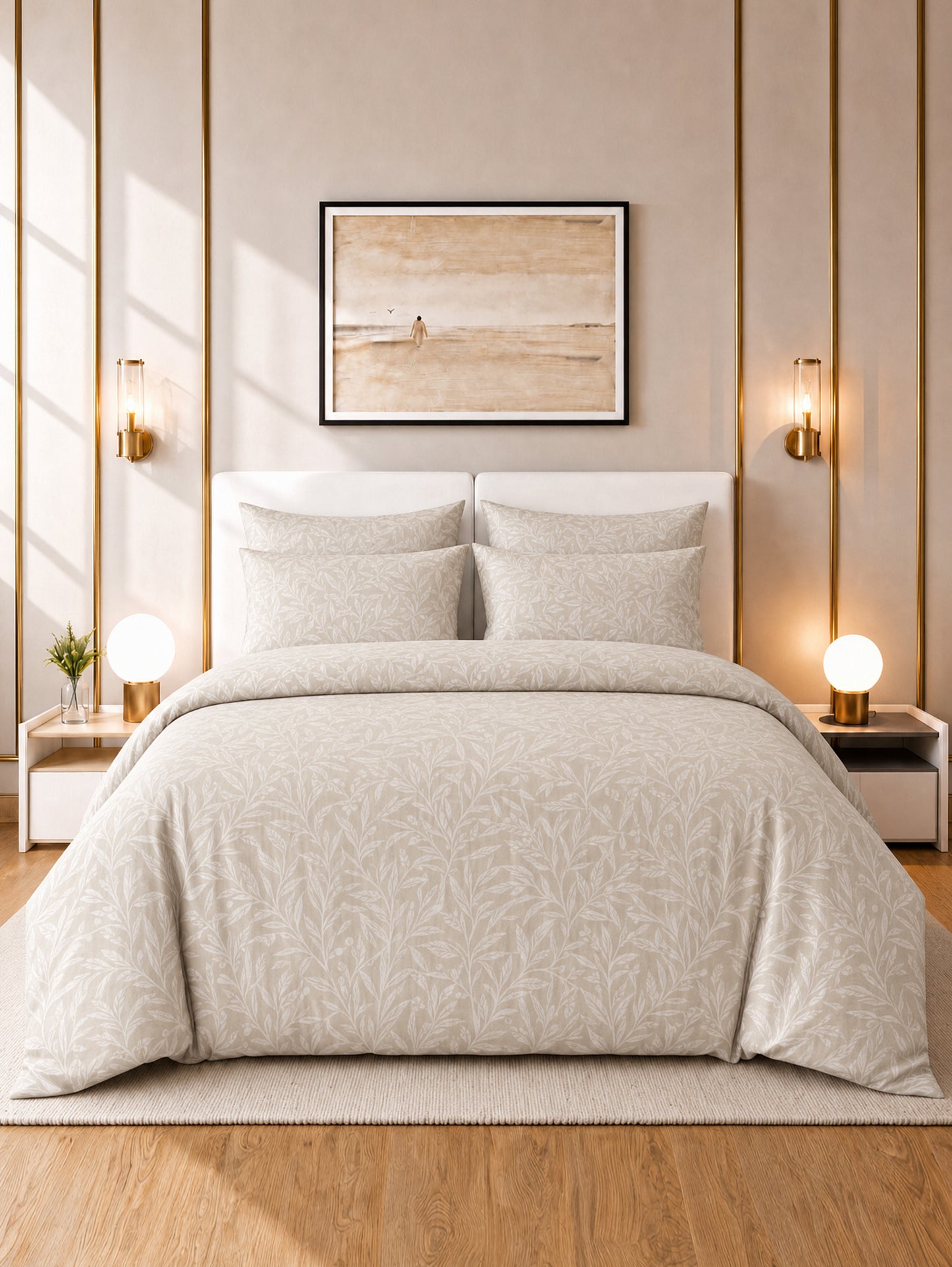 Kiara Jacquard 4PC Duvet Cover Set - Beige