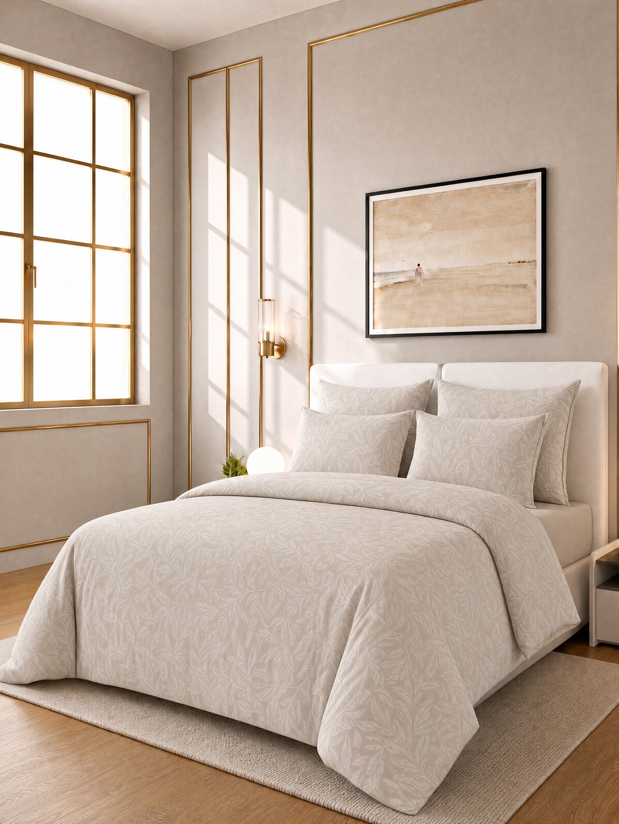 Kiara Jacquard 4PC Duvet Cover Set - Beige