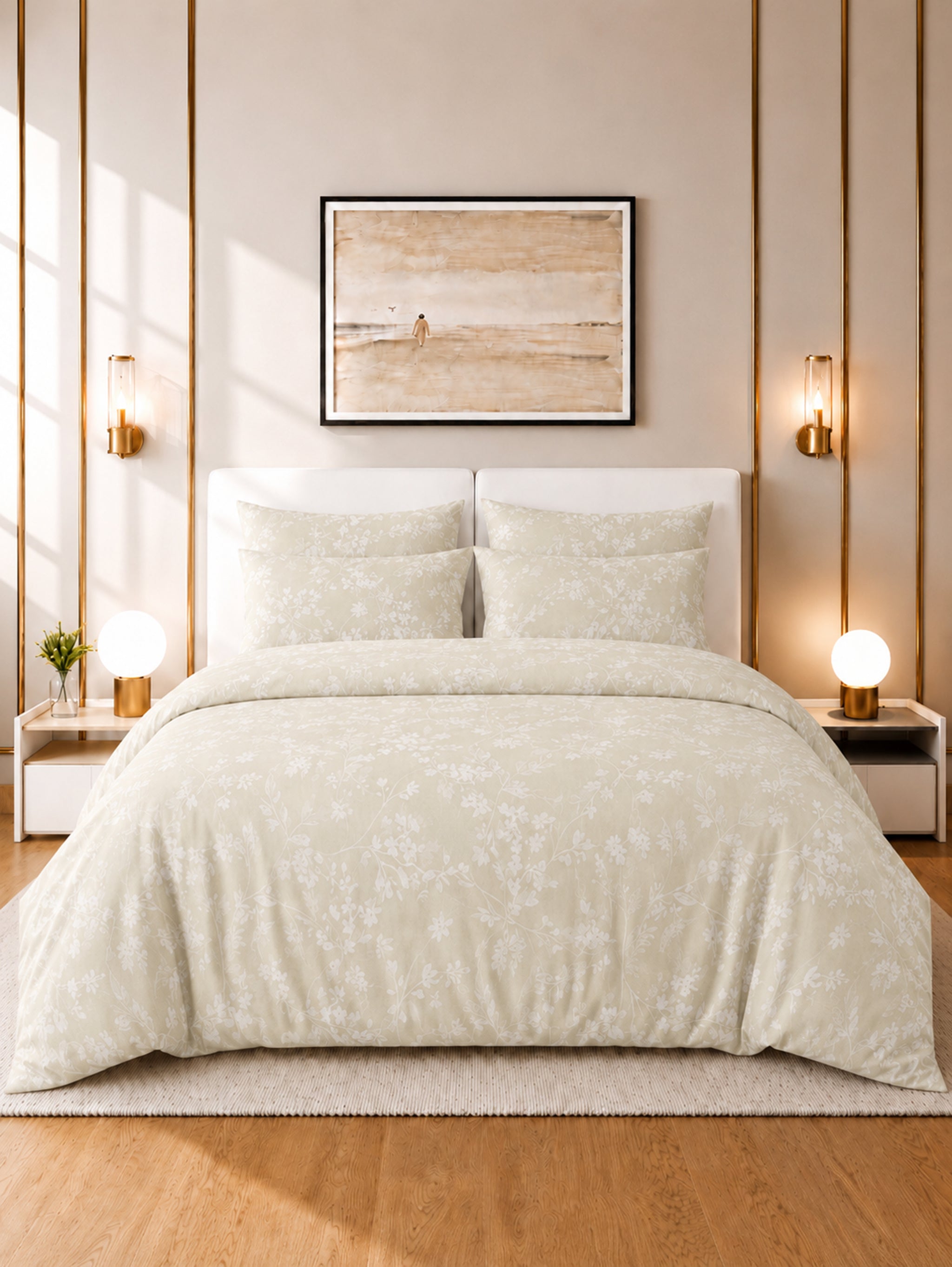 Gardenia Jacquard 4pc Duvet Cover Set - Beige