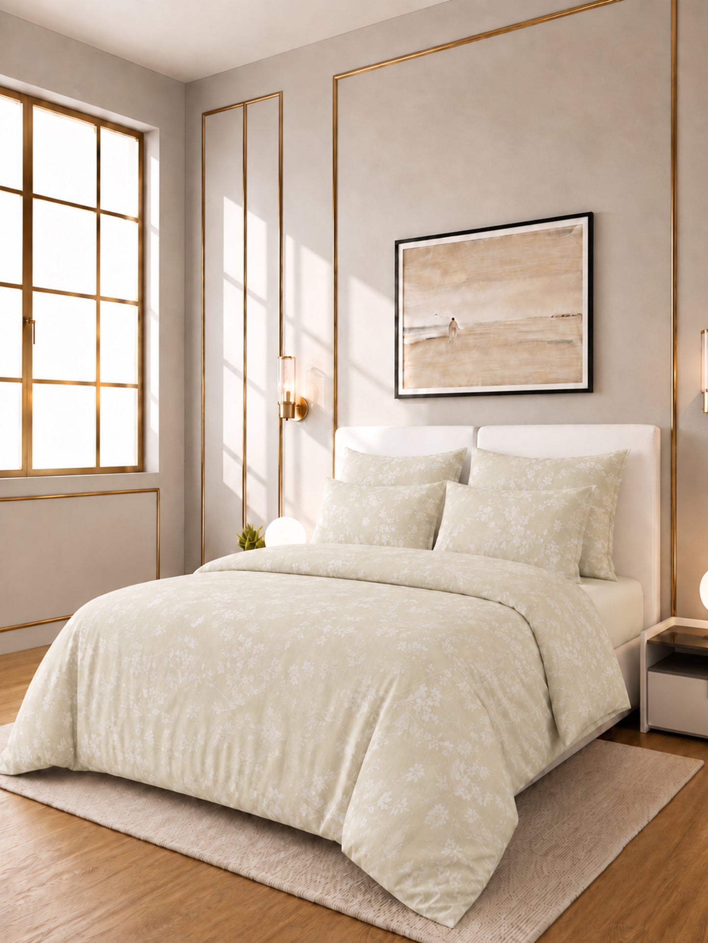 Gardenia Jacquard 4pc Duvet Cover Set - Beige