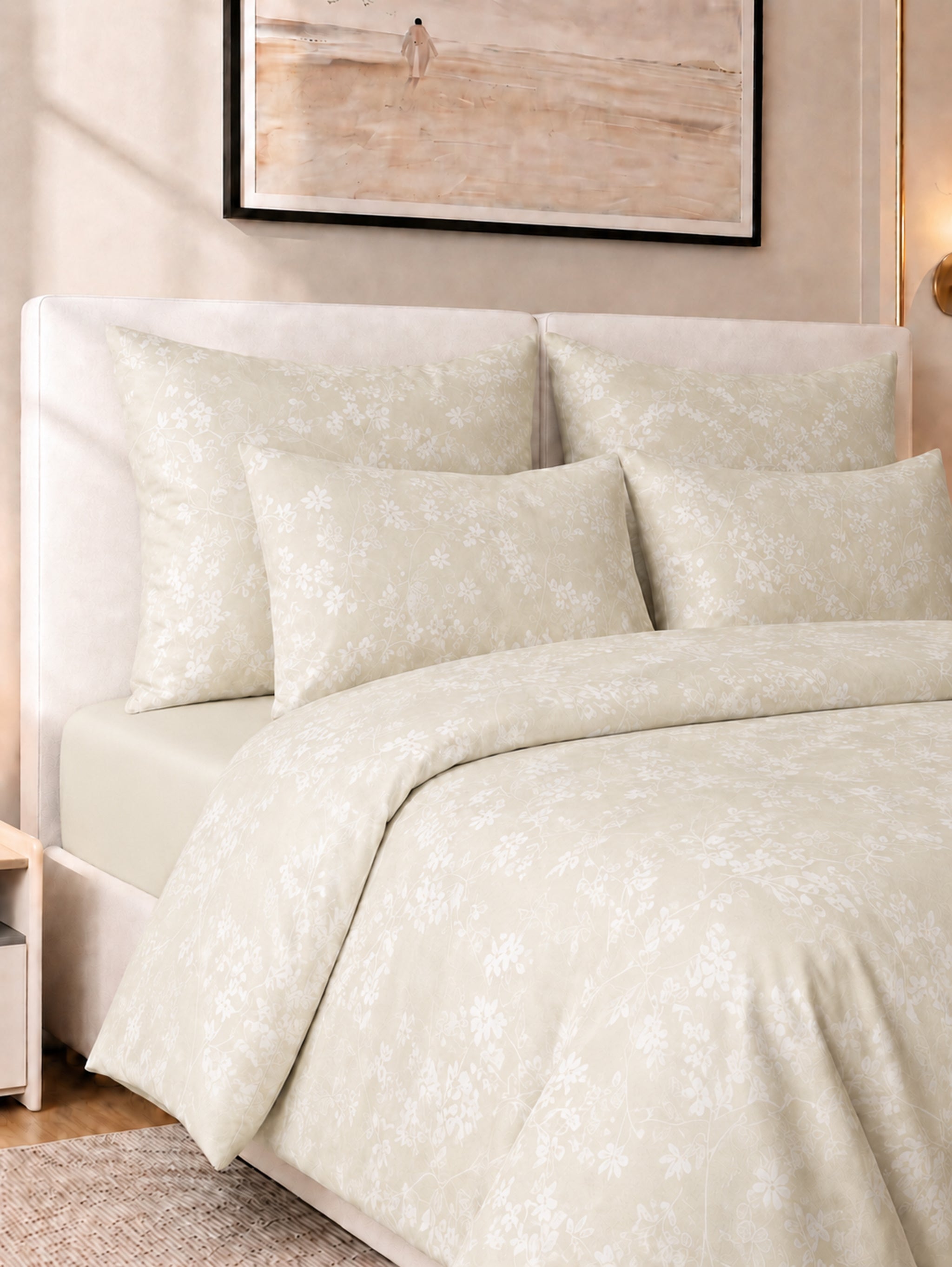 Gardenia Jacquard 4pc Duvet Cover Set - Beige